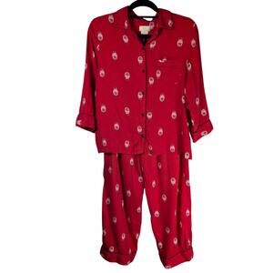 Kate Spade New York Red PJs Pajama Set Nesting Doll Print 3/4 Sleeve Medium